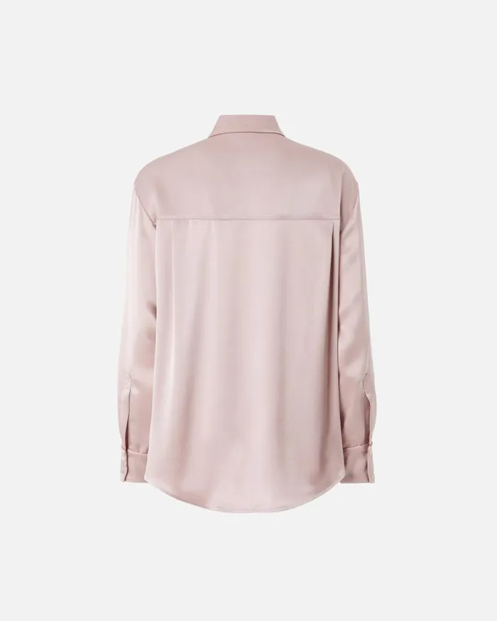 Pinko Glossy Shirt With Plunging Neckline Zephyr Pink Women Shirts And Blouses