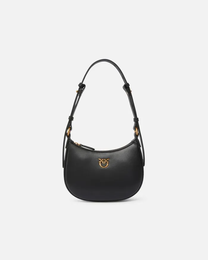 Pinko Half Moon Baby Leather Shoulder Bag Blackantique Gold Women Shoulder Bags