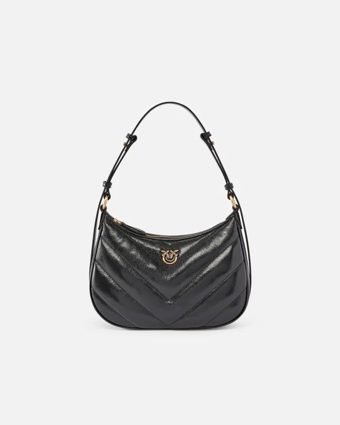 Pinko Half Moon Small Shoulder Bag In Laminated Leather Blackantique Gold Women Shoulder Bags Pinko Half Moon Small Shoulder Bag In Laminated Leather Blackantique Gold Women Shoulder Bags