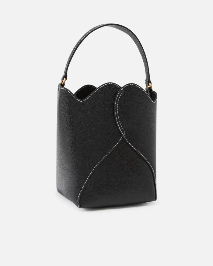 Pinko Heart Mini Leather Bucket Bag With Shoulder Strap Blackantique Gold Women Handbags
