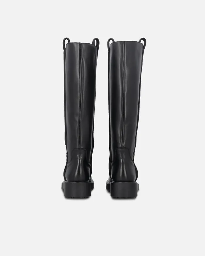 Pinko High Leather Boots With Logo Detail Limo Black Women Boots