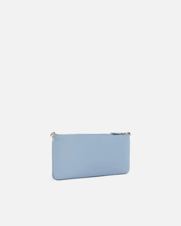 Pinko Horizontal Flat Bag In Leather Lightblueantique Gold Women Clutch Bags