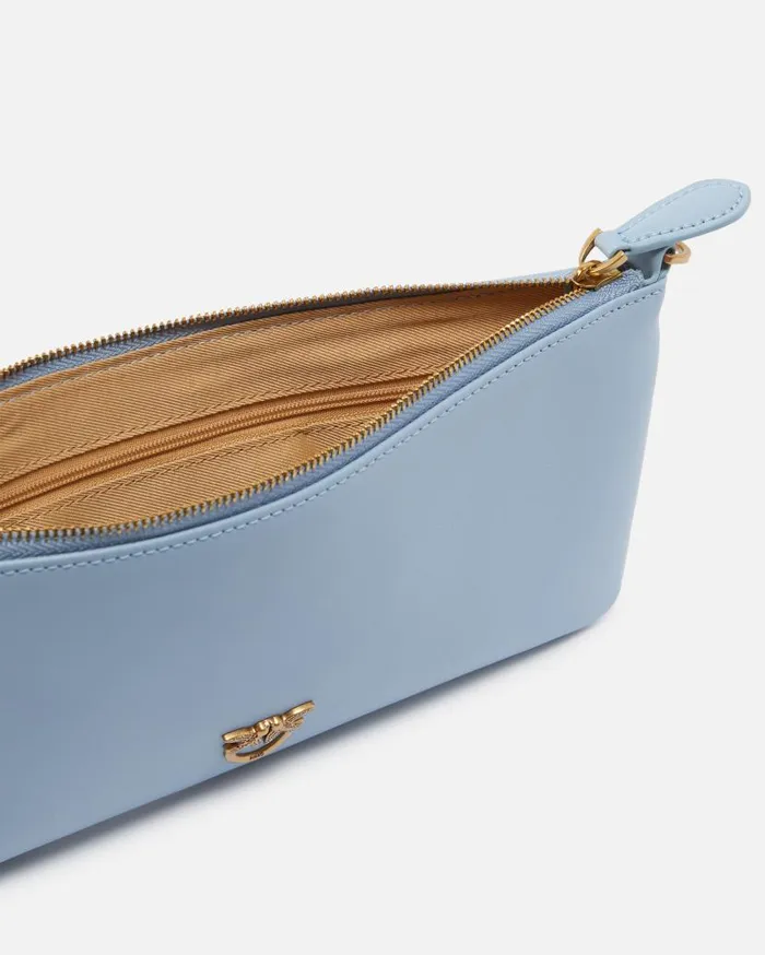 Pinko Horizontal Flat Bag In Leather Lightblueantique Gold Women Clutch Bags