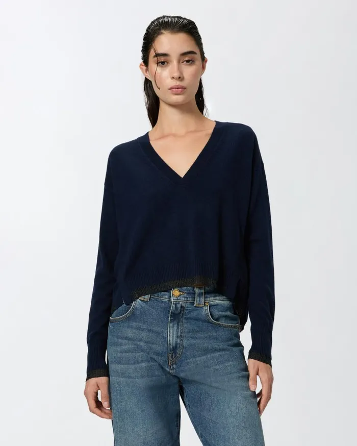Pinko Knit Cashmereblend Pullover With Lurex Dark Navy Blue Women Knitwear