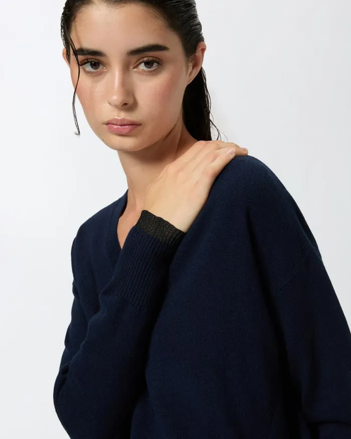 Pinko Knit Cashmereblend Pullover With Lurex Dark Navy Blue Women Knitwear