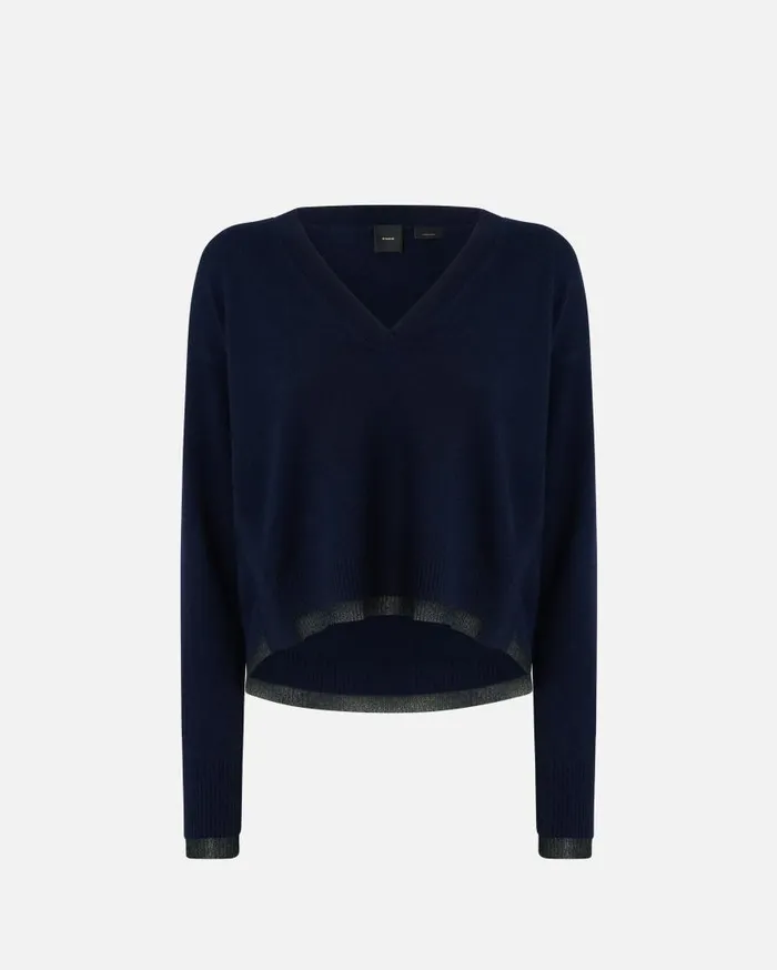 Pinko Knit Cashmereblend Pullover With Lurex Dark Navy Blue Women Knitwear