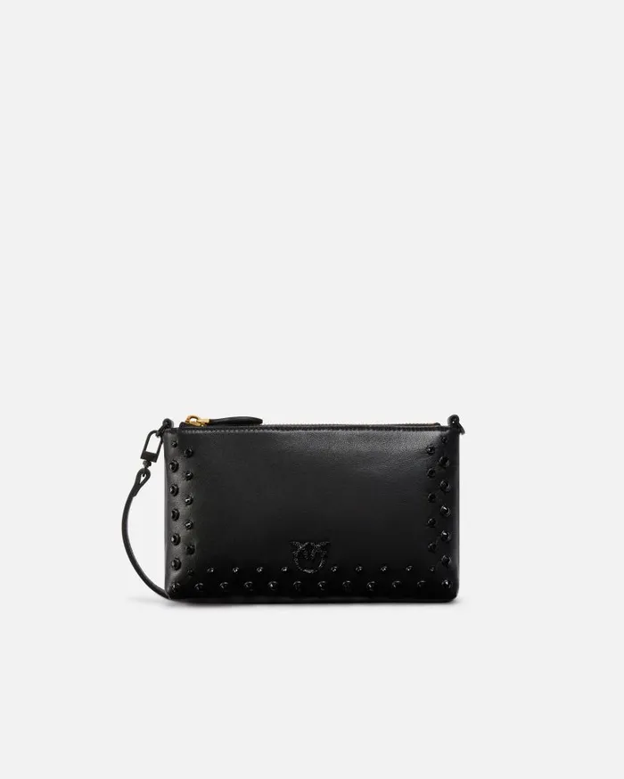 Pinko Laminated Evening Crossbody Bag With Rhinestones Limo Black Block Colour Women Crossbody Bags Pinko Laminated Evening Crossbody Bag With Rhinestones Limo Black Block Colour Women Crossbody Bags