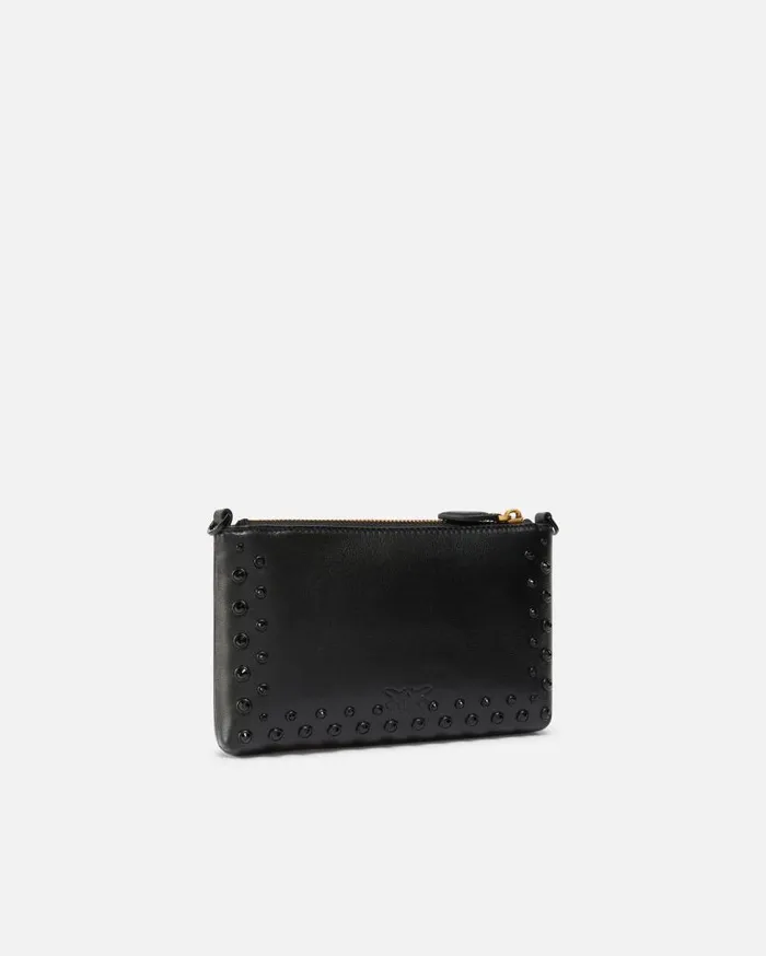 Pinko Laminated Evening Crossbody Bag With Rhinestones Limo Black Block Colour Women Crossbody Bags