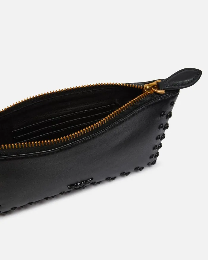 Pinko Laminated Evening Crossbody Bag With Rhinestones Limo Black Block Colour Women Crossbody Bags