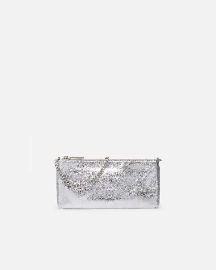 Pinko Laminated Leather Clutch With Shoulder Strap Limo Black Block Colour Women Leather Goods Pinko Laminated Leather Clutch With Shoulder Strap Limo Black Block Colour Women Leather Goods