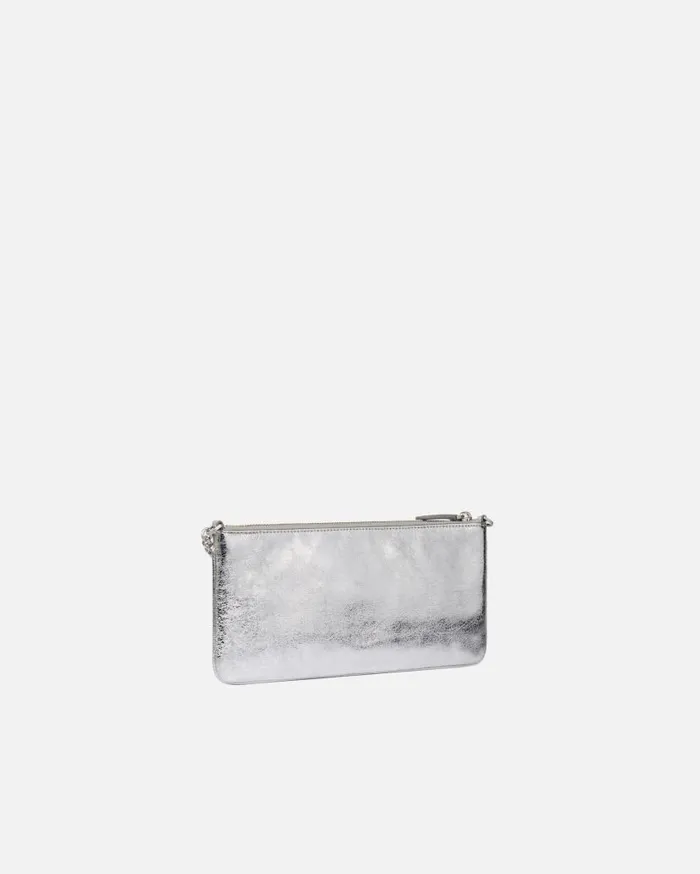Pinko Laminated Leather Clutch With Shoulder Strap Limo Black Block Colour Women Leather Goods