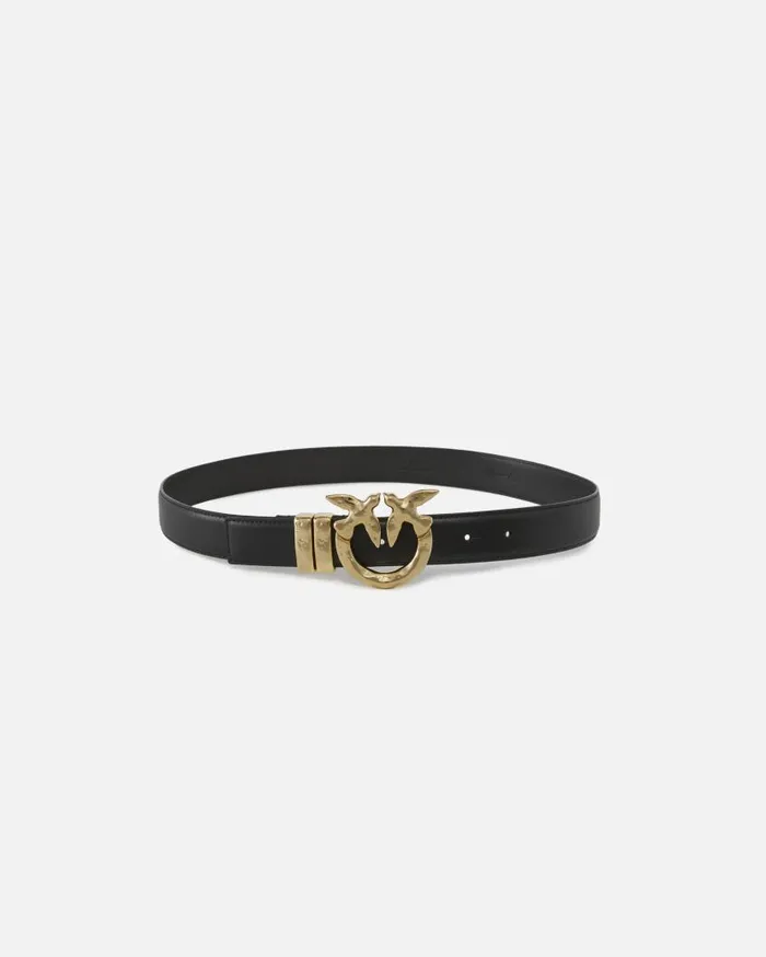 Pinko Leather Belt With Hammered Metal Buckle 3 Cm Blacklight Gold Women Belts