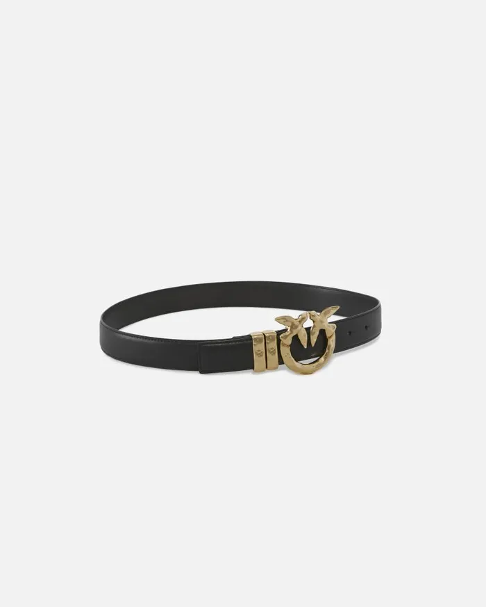 Pinko Leather Belt With Hammered Metal Buckle 3 Cm Blacklight Gold Women Belts