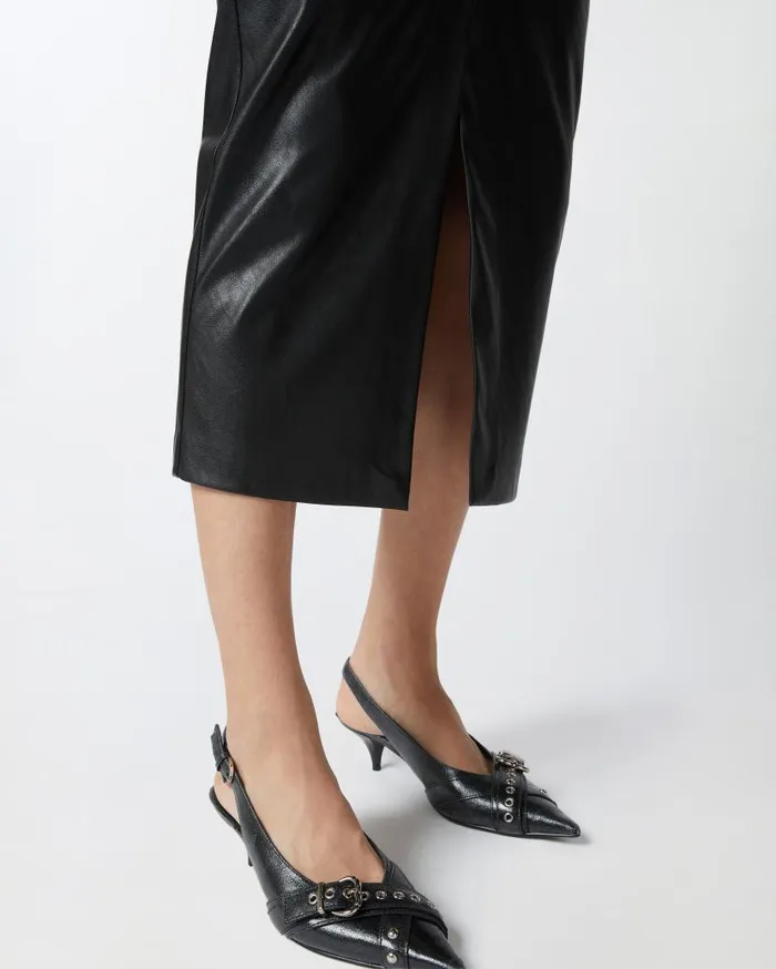 Pinko Leathereffect Midi Skirt With Slit At The Hem Limo Black Women Skirts