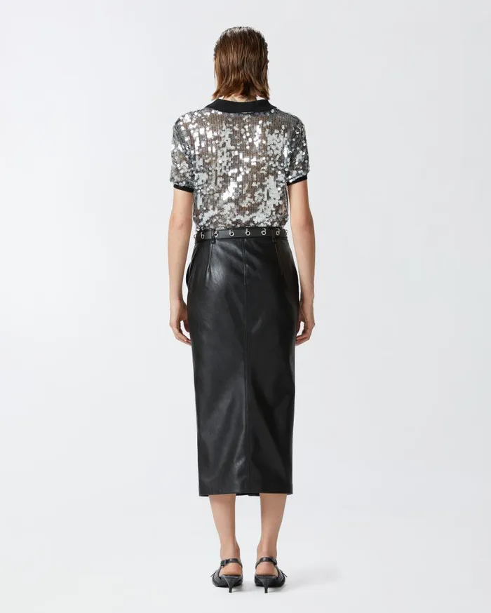 Pinko Leathereffect Midi Skirt With Slit At The Hem Limo Black Women Skirts