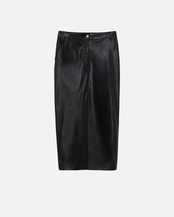 Pinko Leathereffect Midi Skirt With Slit At The Hem Limo Black Women Skirts