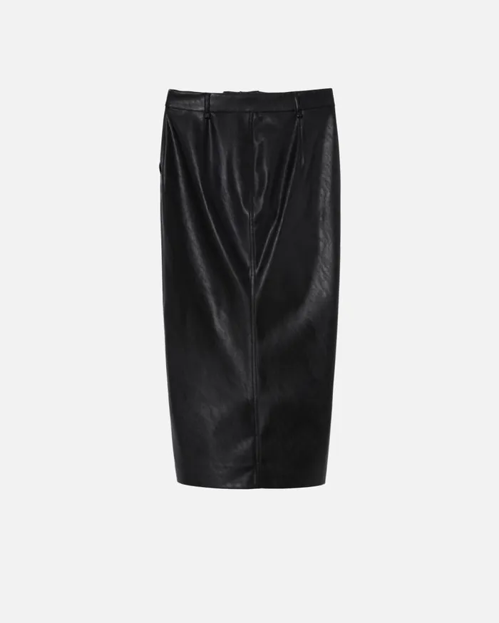 Pinko Leathereffect Midi Skirt With Slit At The Hem Limo Black Women Skirts