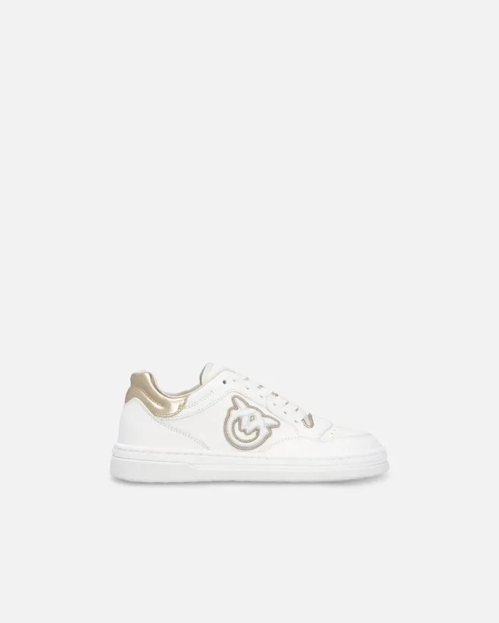 Pinko Leather Sneakers With Embroidered Side Logo Whitelight Gold Women Sneakers