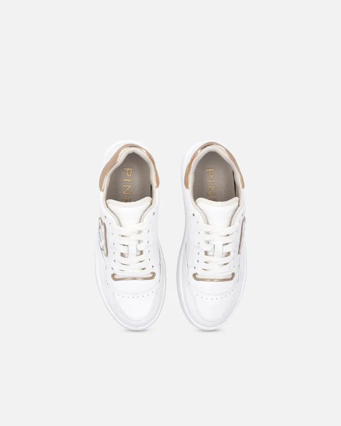 Pinko Leather Sneakers With Embroidered Side Logo Whitelight Gold Women Sneakers