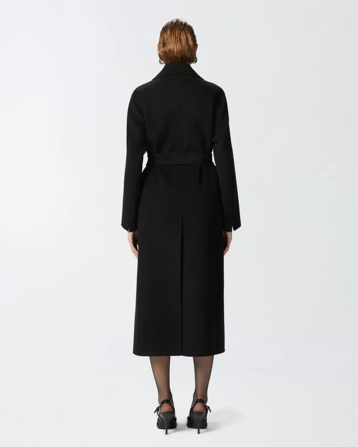 Pinko Long Doublelayered Cloth Coat With Belt Limo Black Women Outerwear