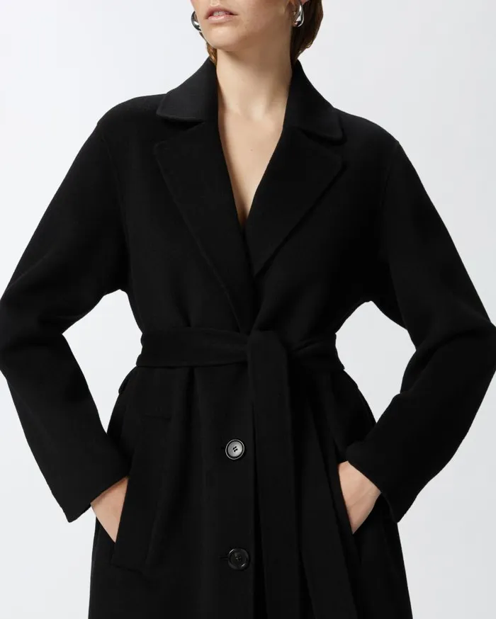 Pinko Long Doublelayered Cloth Coat With Belt Limo Black Women Outerwear