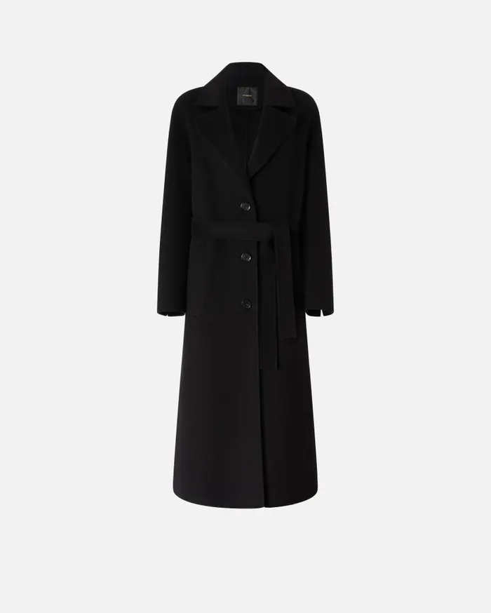 Pinko Long Doublelayered Cloth Coat With Belt Limo Black Women Outerwear