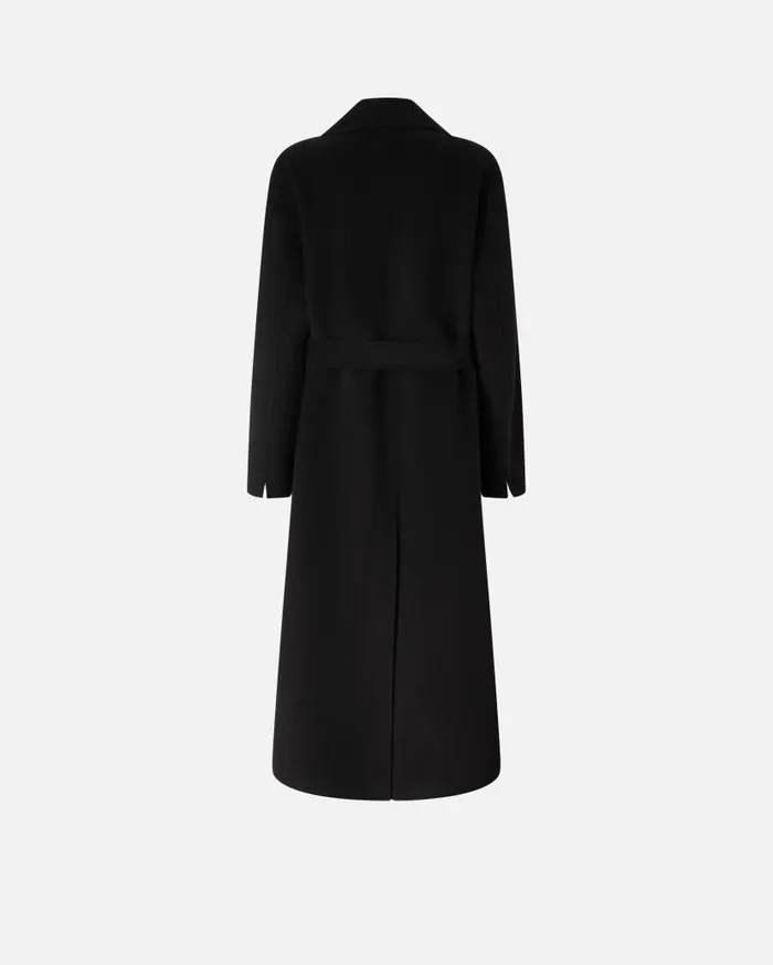 Pinko Long Doublelayered Cloth Coat With Belt Limo Black Women Outerwear