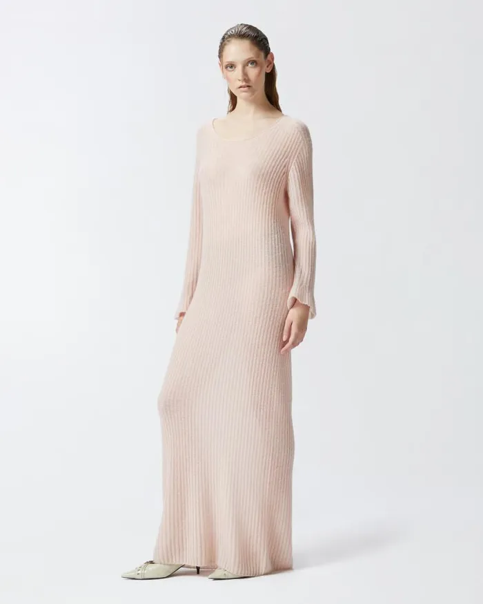 Pinko Long Dress In Light Veileffect Ribbed Knit Fabric Smoky Pink Women Dresses