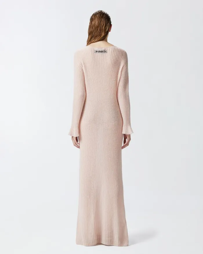 Pinko Long Dress In Light Veileffect Ribbed Knit Fabric Smoky Pink Women Dresses