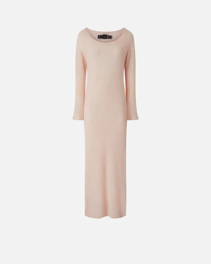 Pinko Long Dress In Light Veileffect Ribbed Knit Fabric Smoky Pink Women Dresses
