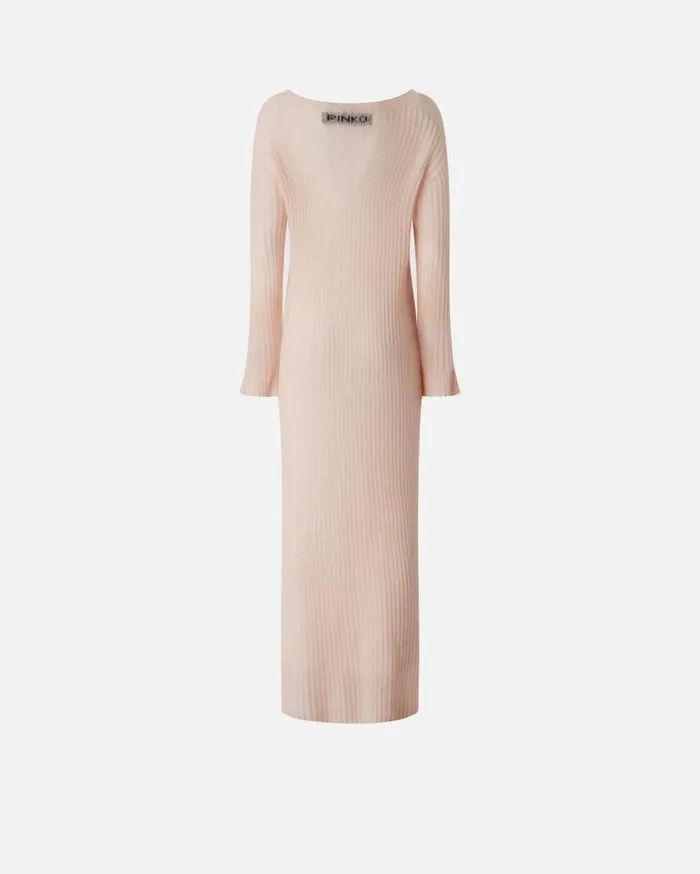 Pinko Long Dress In Light Veileffect Ribbed Knit Fabric Smoky Pink Women Dresses