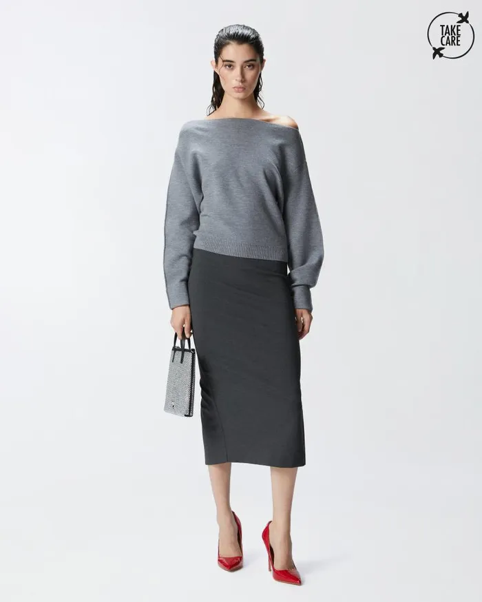 Pinko Long Pencil Skirt With Slit Greycrow Women Skirts