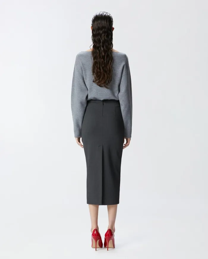 Pinko Long Pencil Skirt With Slit Greycrow Women Skirts