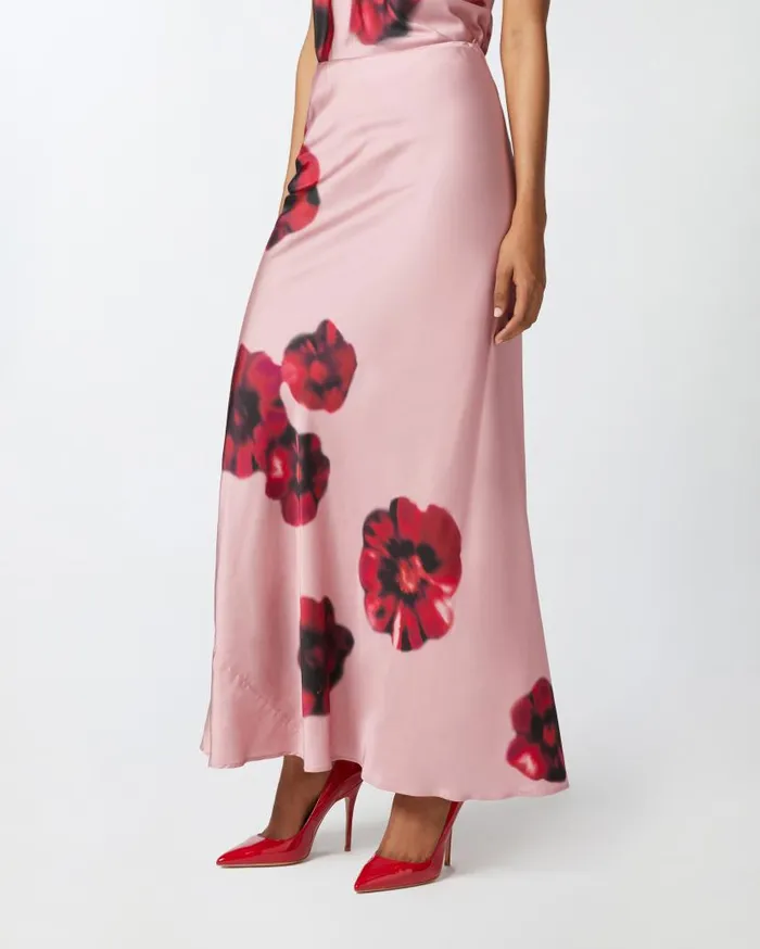 Pinko Long Satin Skirt With Floral Print Pinkred Women Skirts
