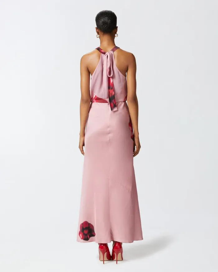 Pinko Long Satin Skirt With Floral Print Pinkred Women Skirts