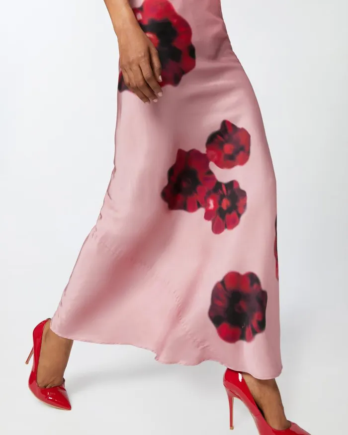 Pinko Long Satin Skirt With Floral Print Pinkred Women Skirts