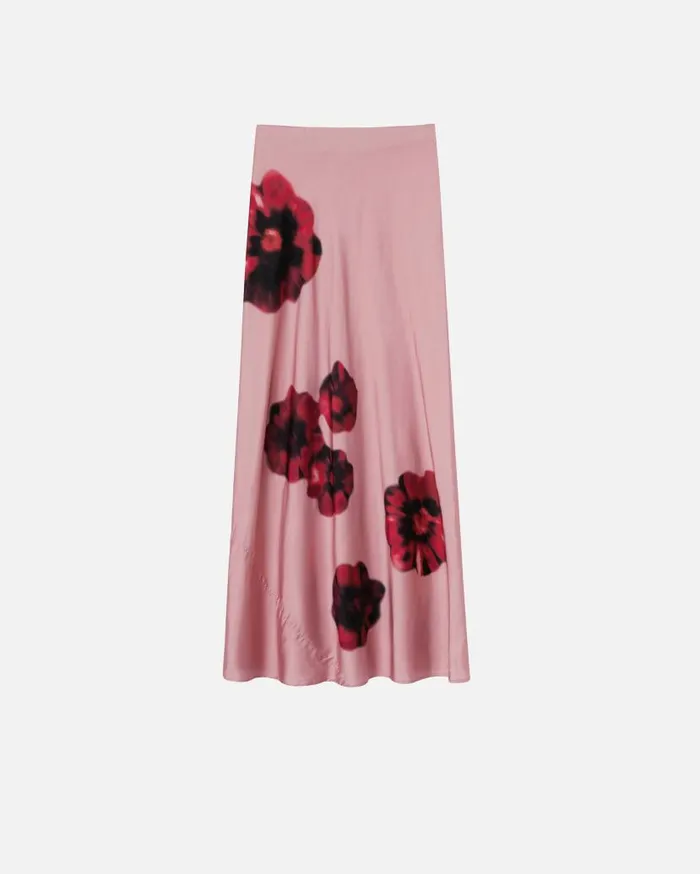 Pinko Long Satin Skirt With Floral Print Pinkred Women Skirts