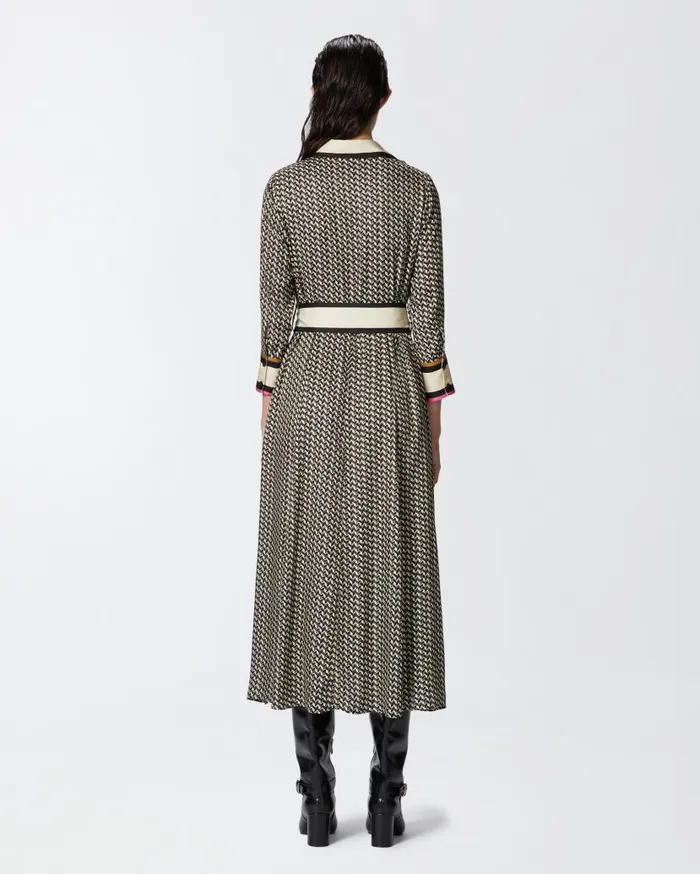 Pinko Long Shirt Dress With Foulard Print Multi Beigeblack Women Dresses