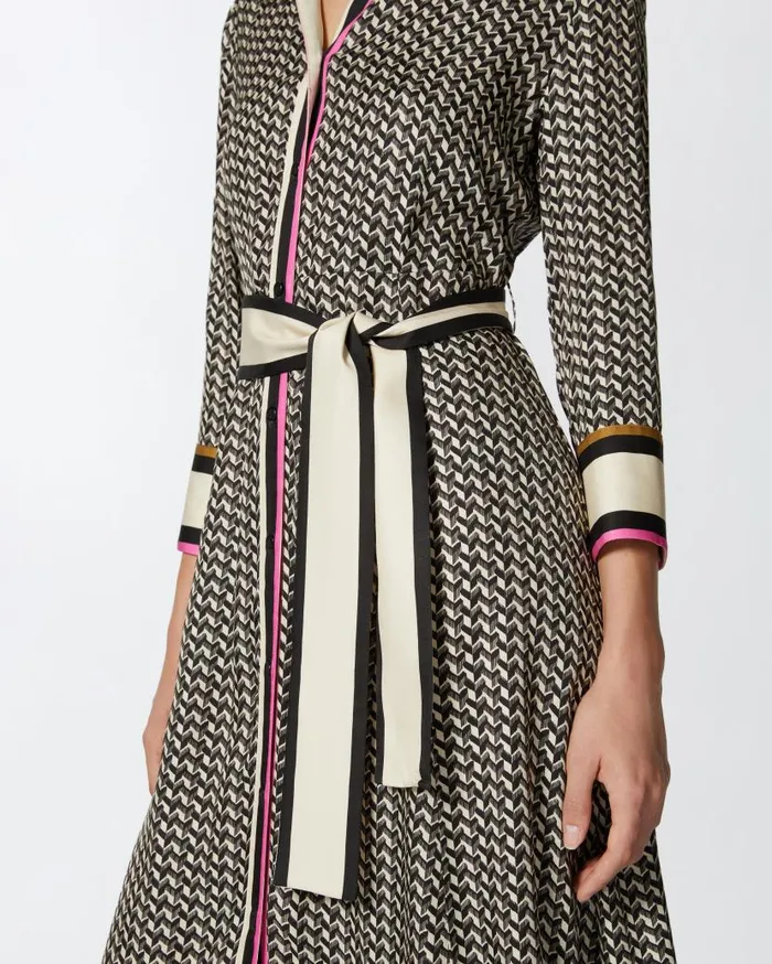 Pinko Long Shirt Dress With Foulard Print Multi Beigeblack Women Dresses