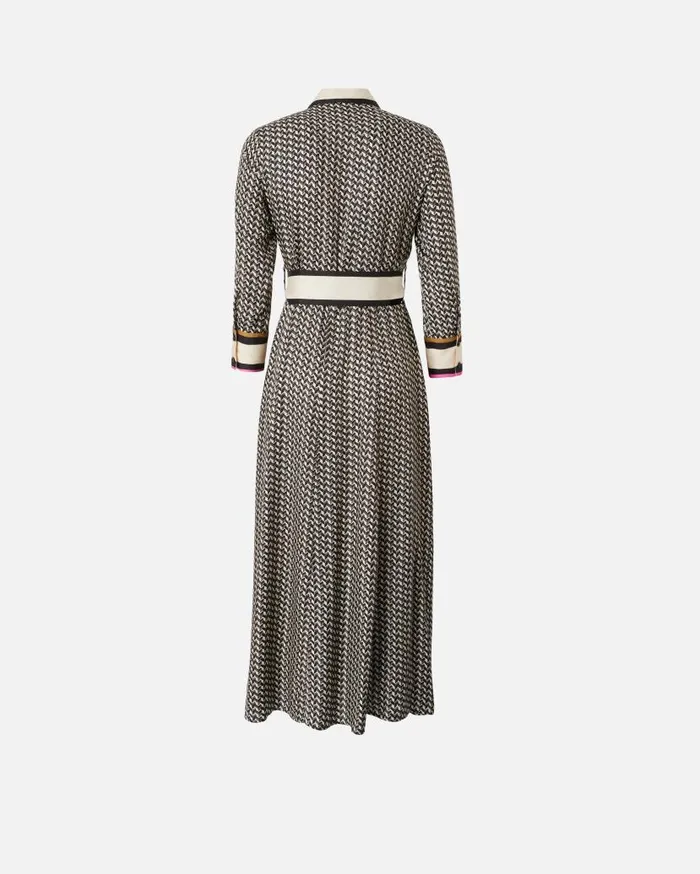 Pinko Long Shirt Dress With Foulard Print Multi Beigeblack Women Dresses