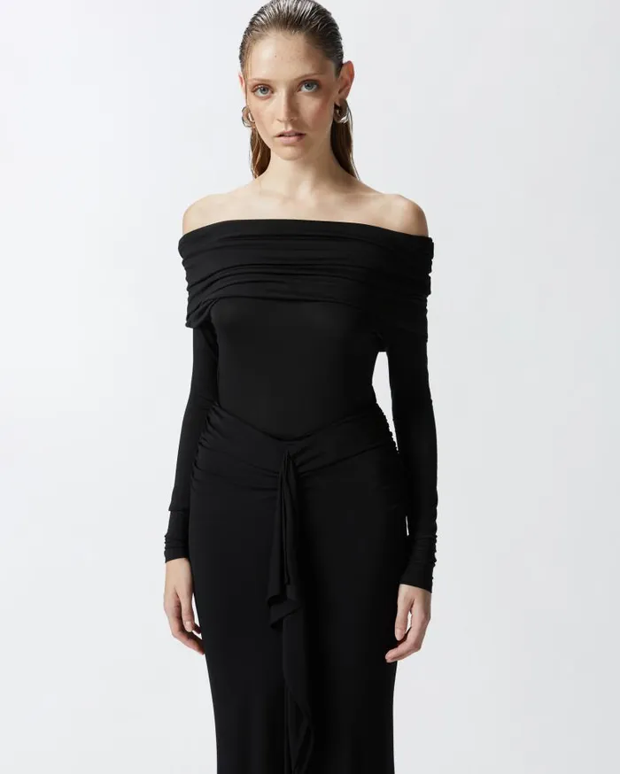 Pinko Longsleeved Sweater With Open Shoulders Limo Black Women Topwear