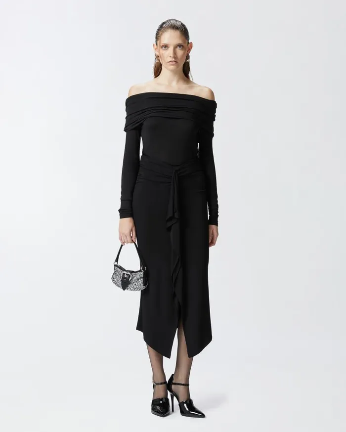 Pinko Longsleeved Sweater With Open Shoulders Limo Black Women Topwear