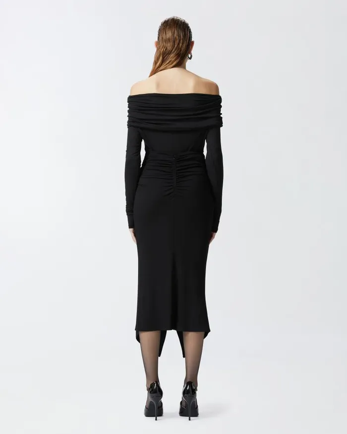 Pinko Longsleeved Sweater With Open Shoulders Limo Black Women Topwear