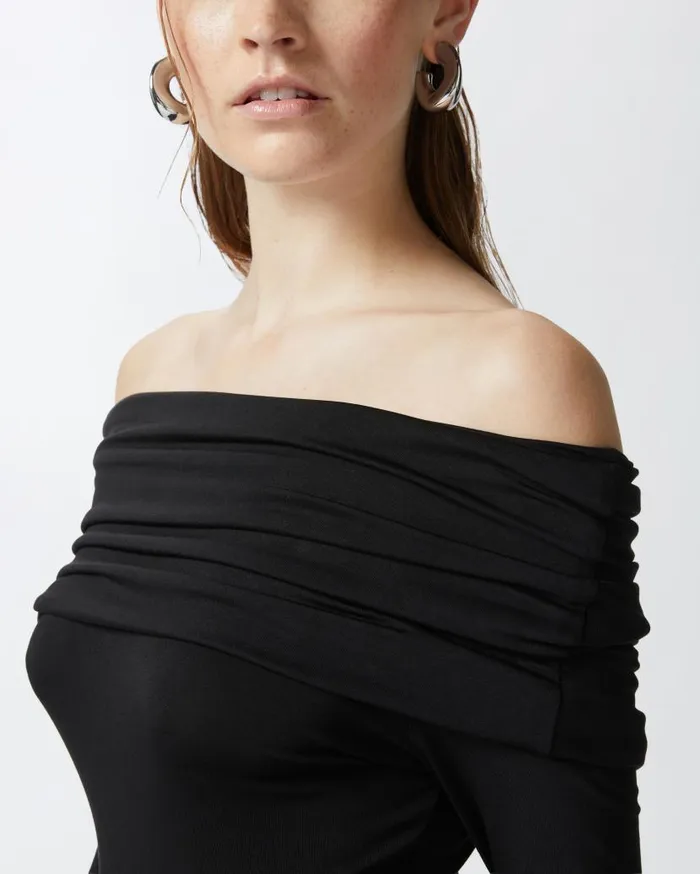 Pinko Longsleeved Sweater With Open Shoulders Limo Black Women Topwear