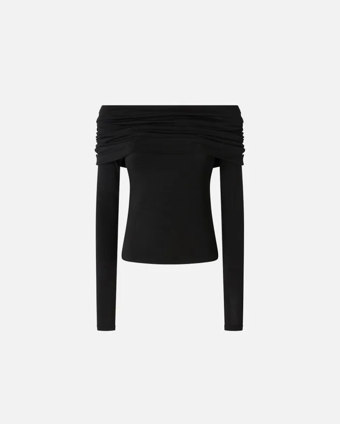 Pinko Longsleeved Sweater With Open Shoulders Limo Black Women Topwear