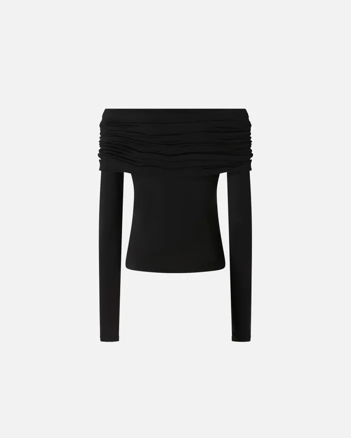 Pinko Longsleeved Sweater With Open Shoulders Limo Black Women Topwear