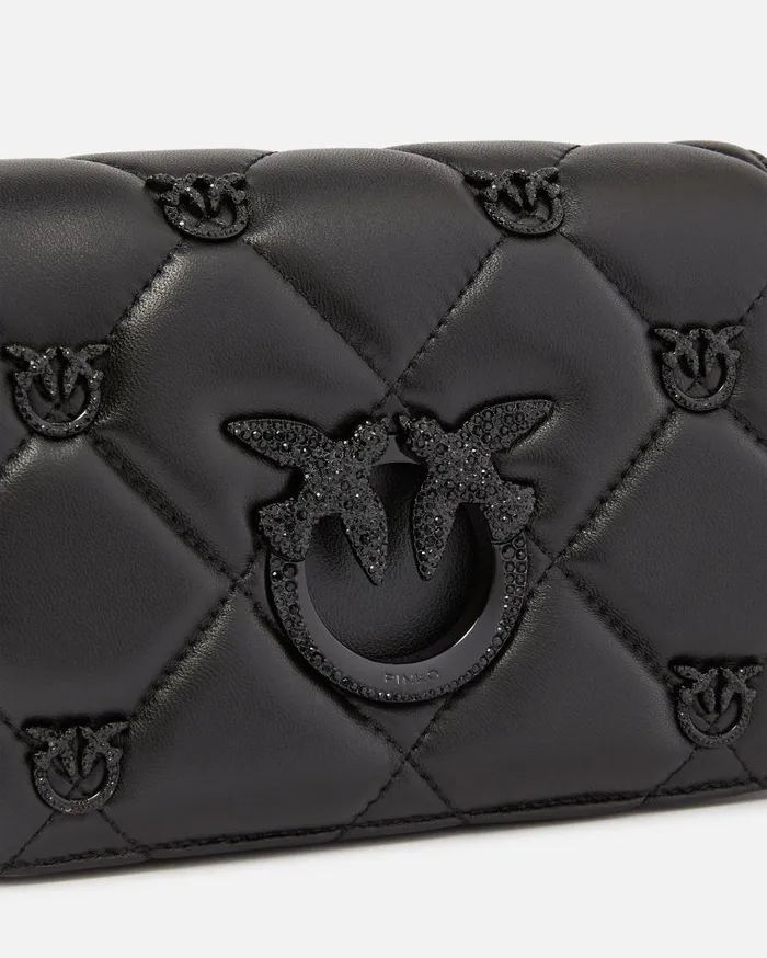 Pinko Love Bag Click Small Jewel Quilted Crossbody BagGalleria Limo Black Block Colour Women Evening Bags