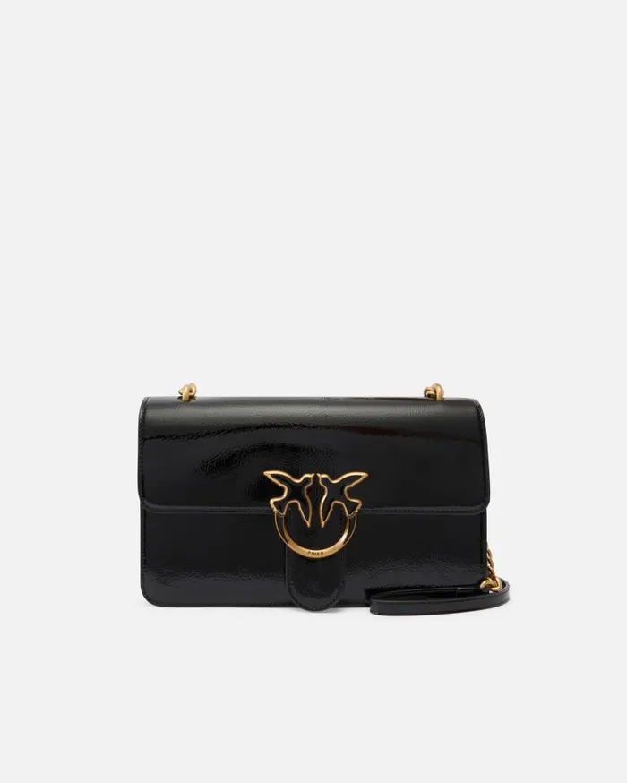 Pinko Love Bag Glossy Crossbody Bag Blackantique Gold Women Crossbody Bags