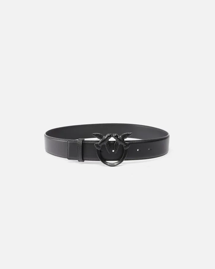 Pinko Love Birds High Colourblock Leather Belt 4cm Limo Black Block Colour Women Belts