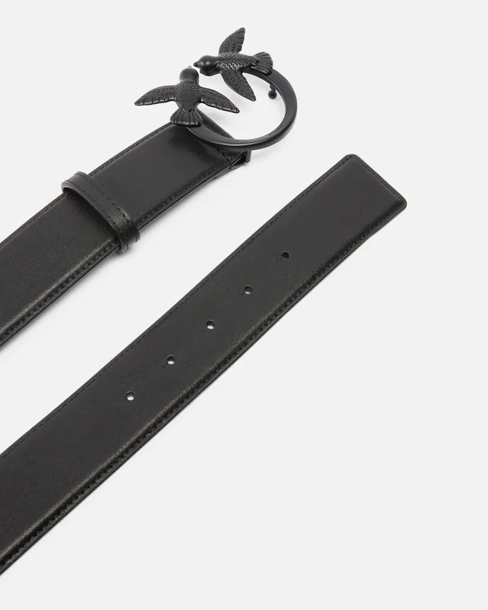 Pinko Love Birds High Colourblock Leather Belt 4cm Limo Black Block Colour Women Belts